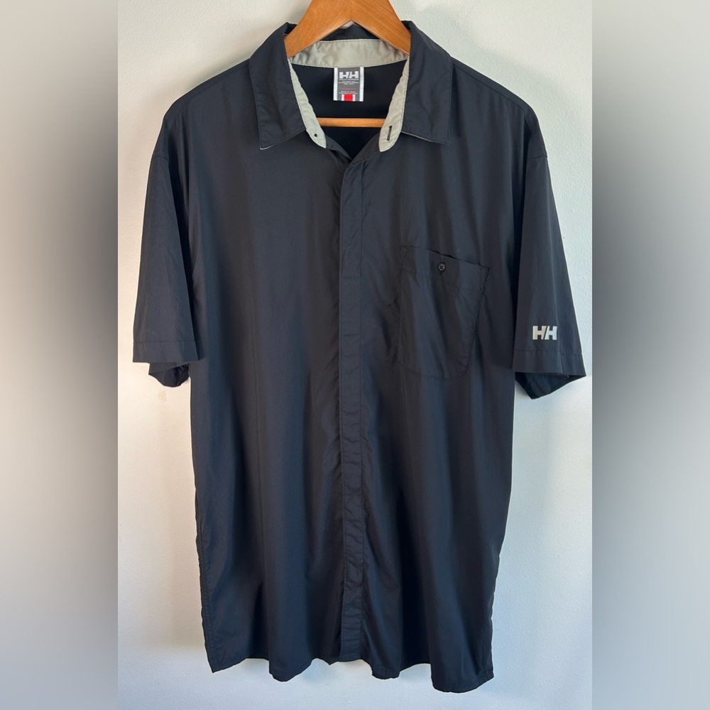 Helly Hansen Mens Snap Button Up Shirt Black Performance Outdoor XXL Fishing EUC